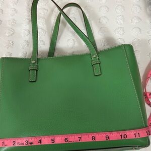 Green Leather Tote Bag, very light white stain near the handle.